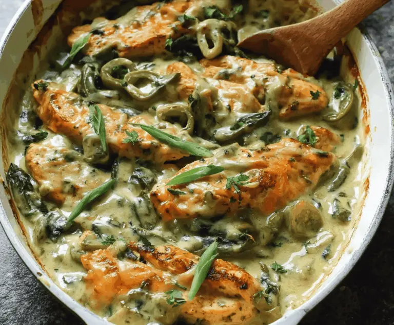 Delicious Chicken Poblano Casserole with Creamy Sauce served in a baking dish, garnished with fresh herbs and melted cheese