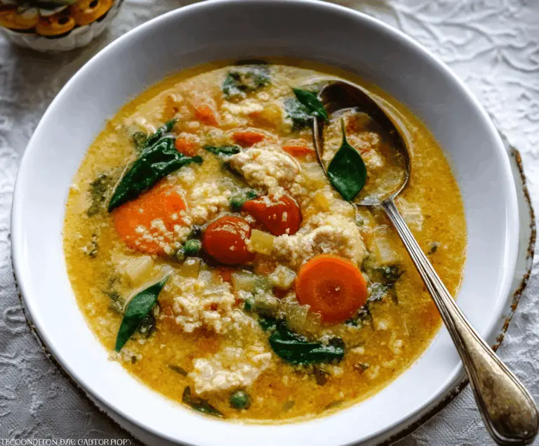 A steaming bowl of Italian Penicillin Soup with fresh herbs, garlic, and vegetables, served in a rustic bowl for comforting homemade healing.