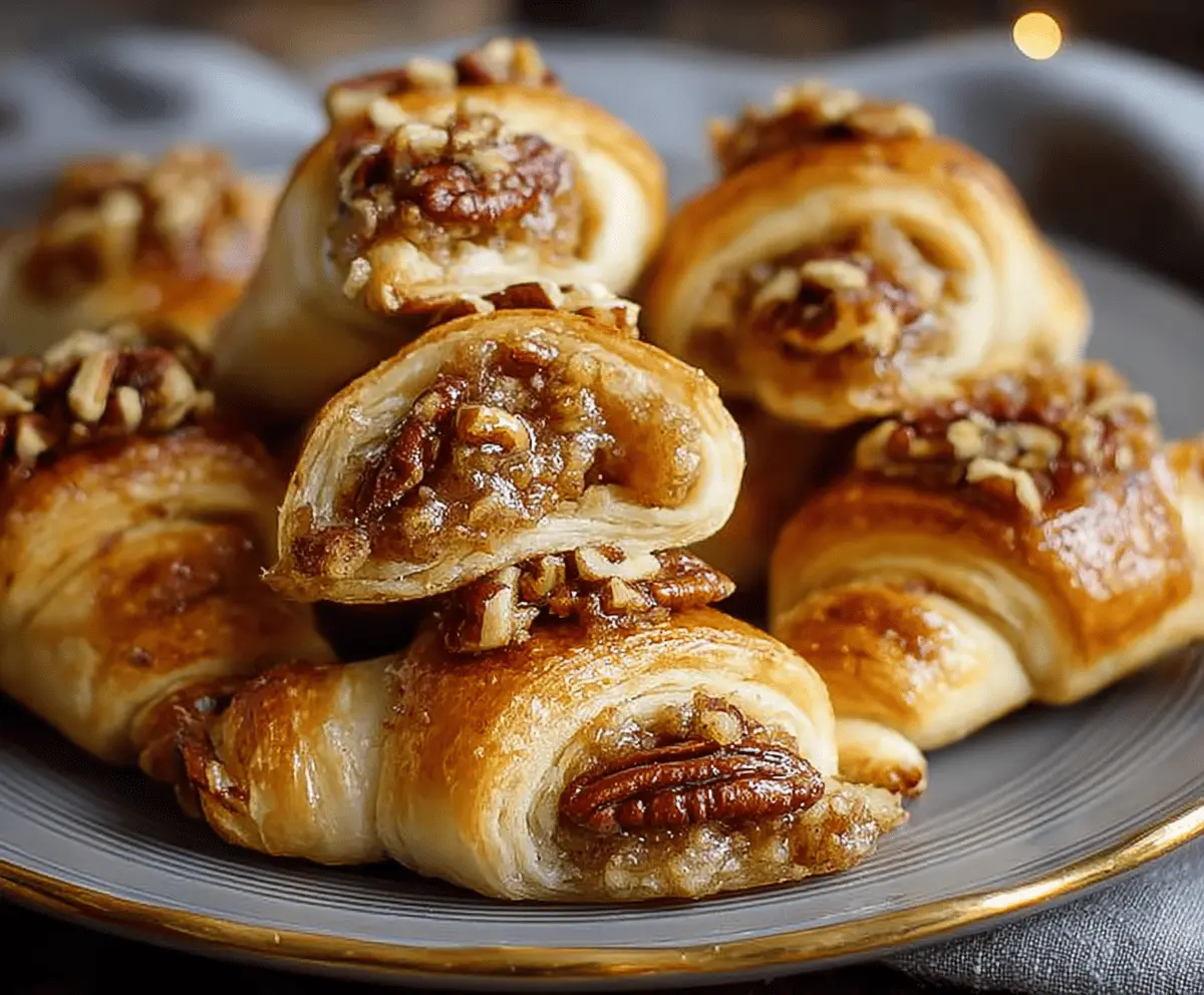 Delicious Pecan Pie Crescent Rolls with golden flaky crust and caramelized pecans ready to serve