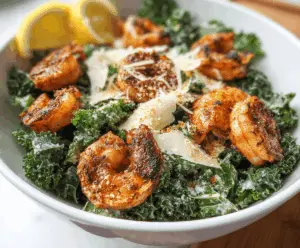 Blackened Shrimp Kale Caesar Salad