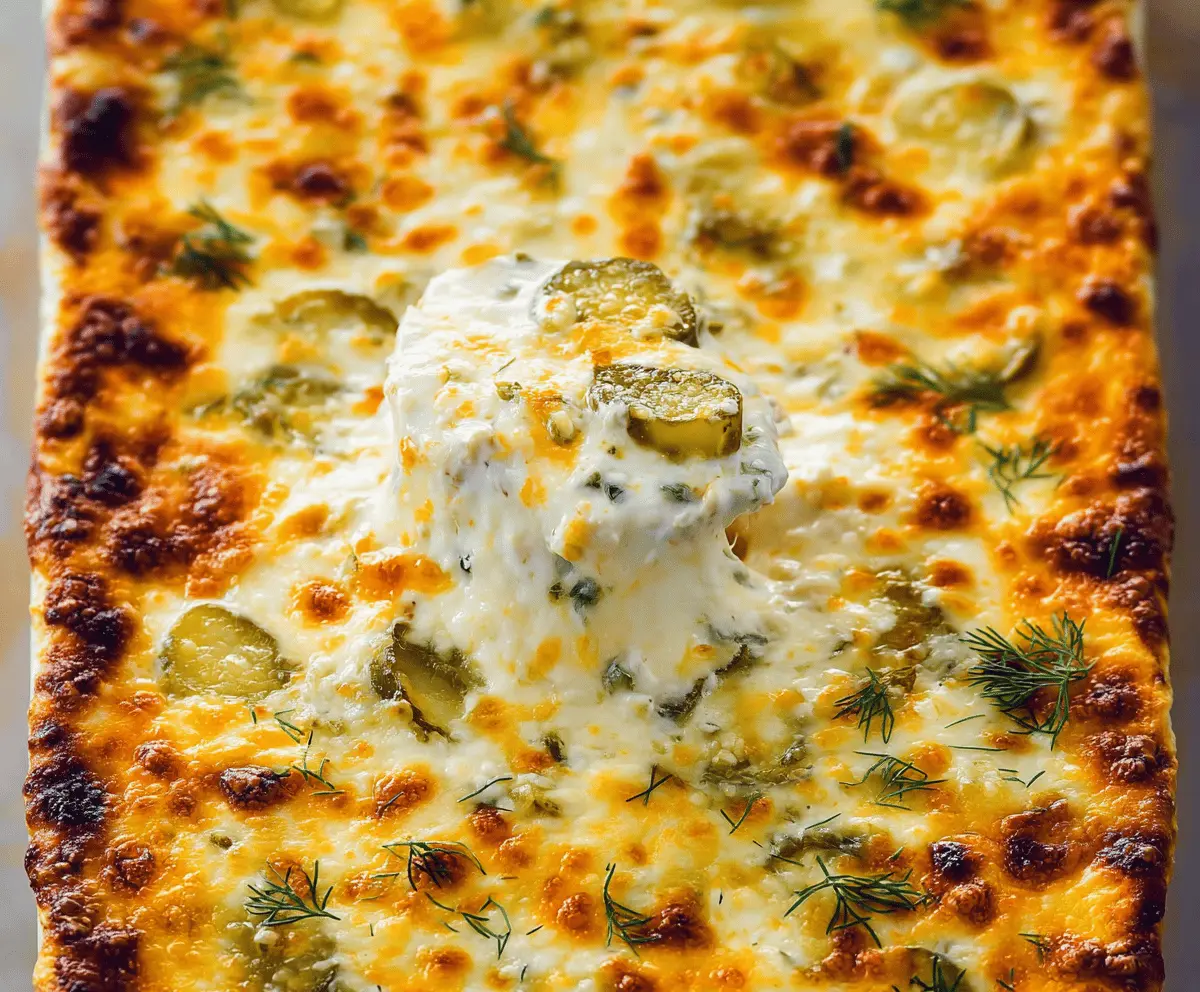 Creamy Cheesy Baked Pickle Dip served with fresh vegetables for a delicious appetizer.