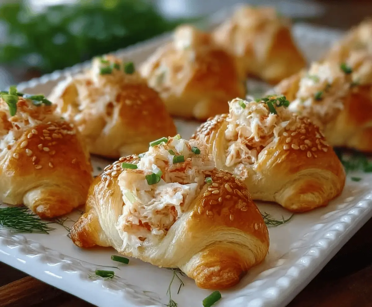 Crab Crescent Bites Delight, savory seafood appetizer with flaky crescent dough and succulent crab filling.