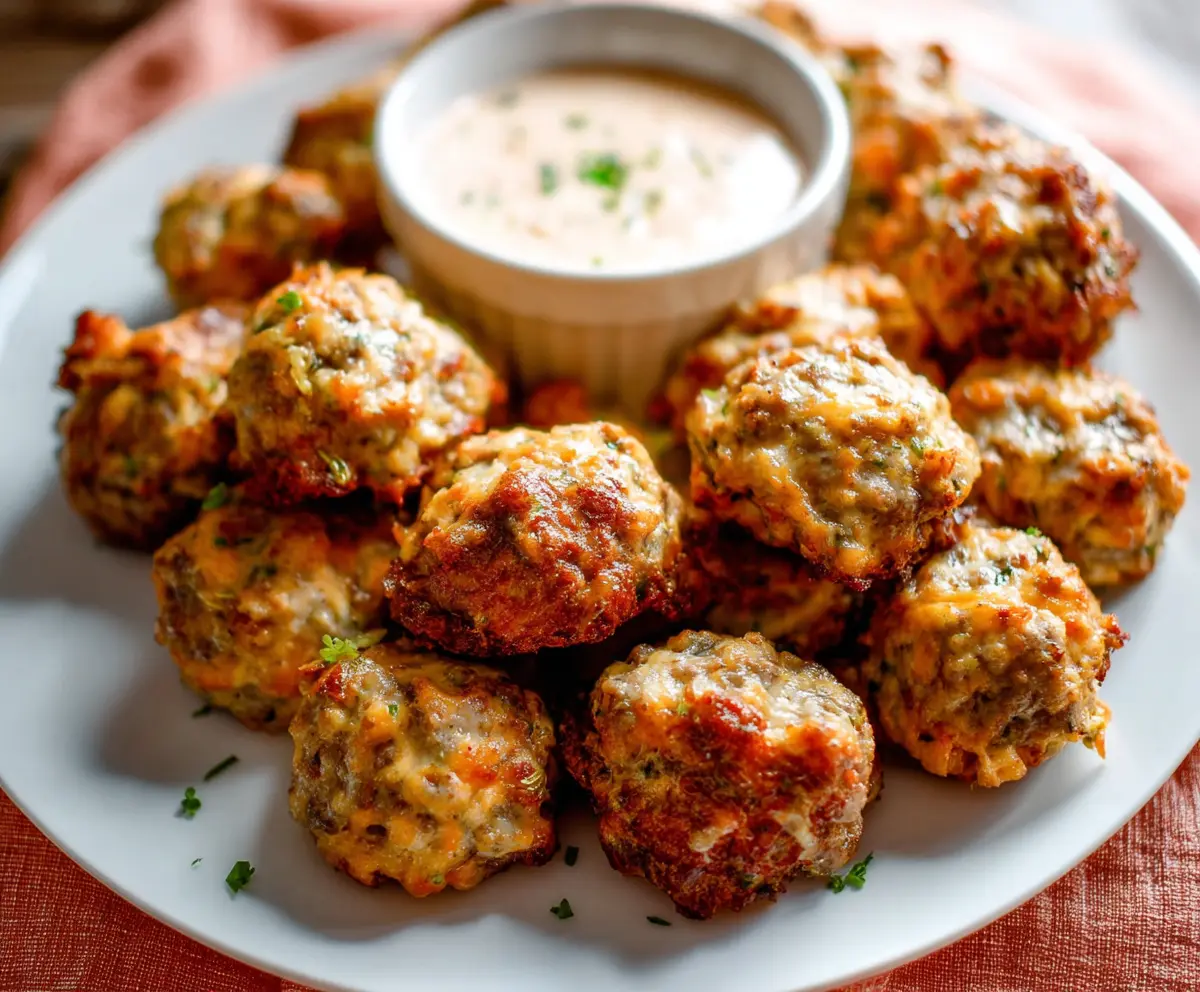 Delicious cream cheese sausage balls on a plate, perfect for appetizers and parties.