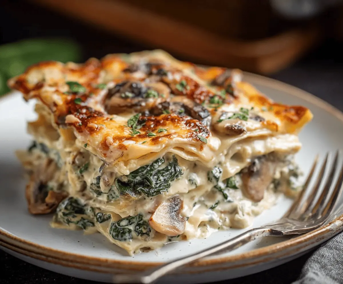 Easy Creamy Spinach Mushroom Lasagna