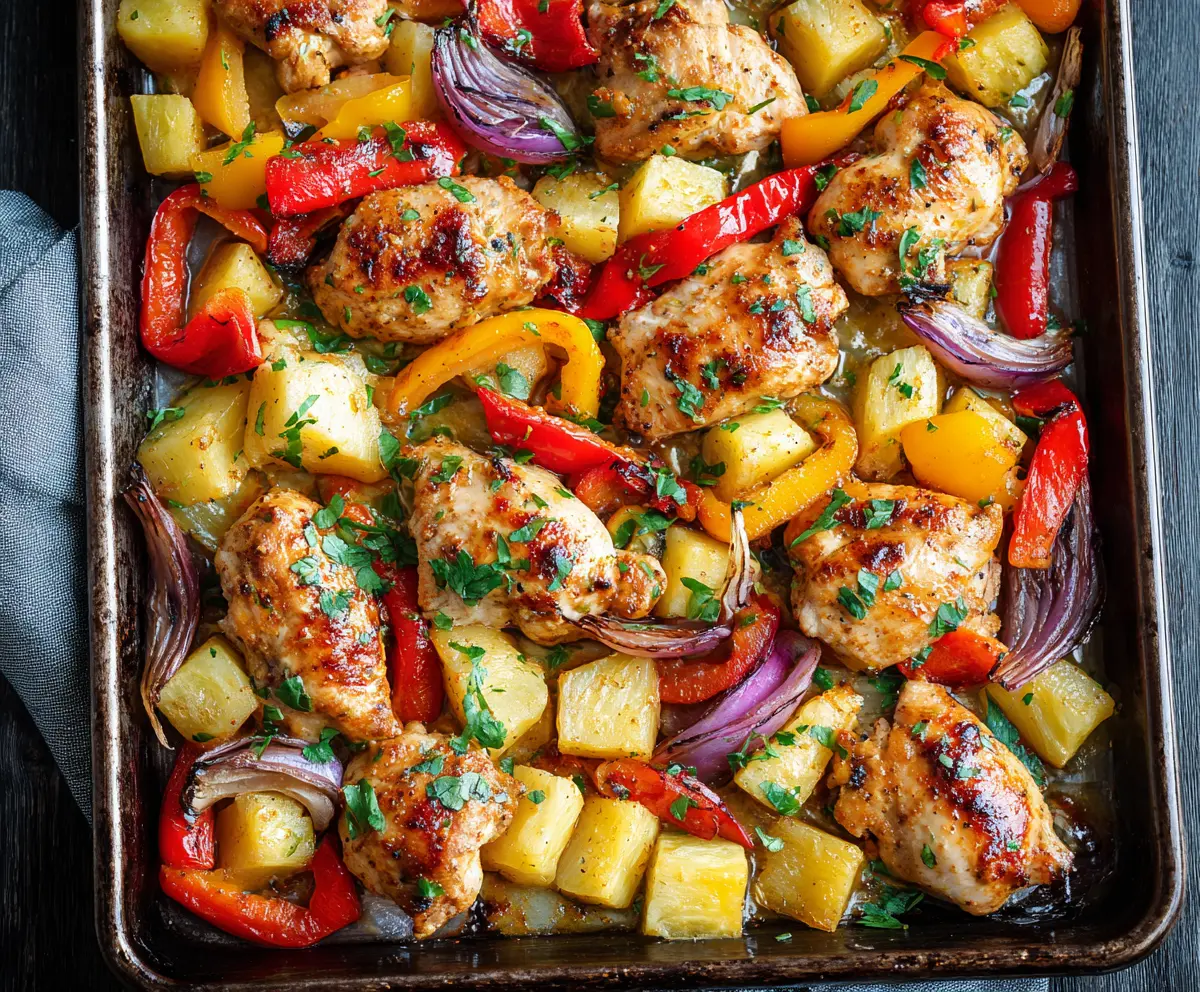 Easy Hawaiian Chicken Sheet Pan Dinner