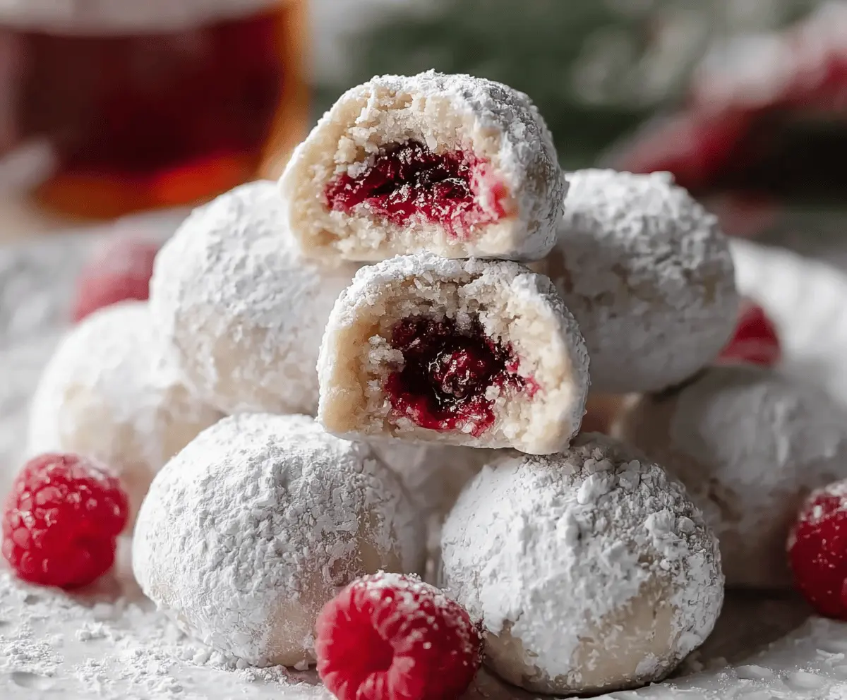 Raspberry Almond Snowball Cookies