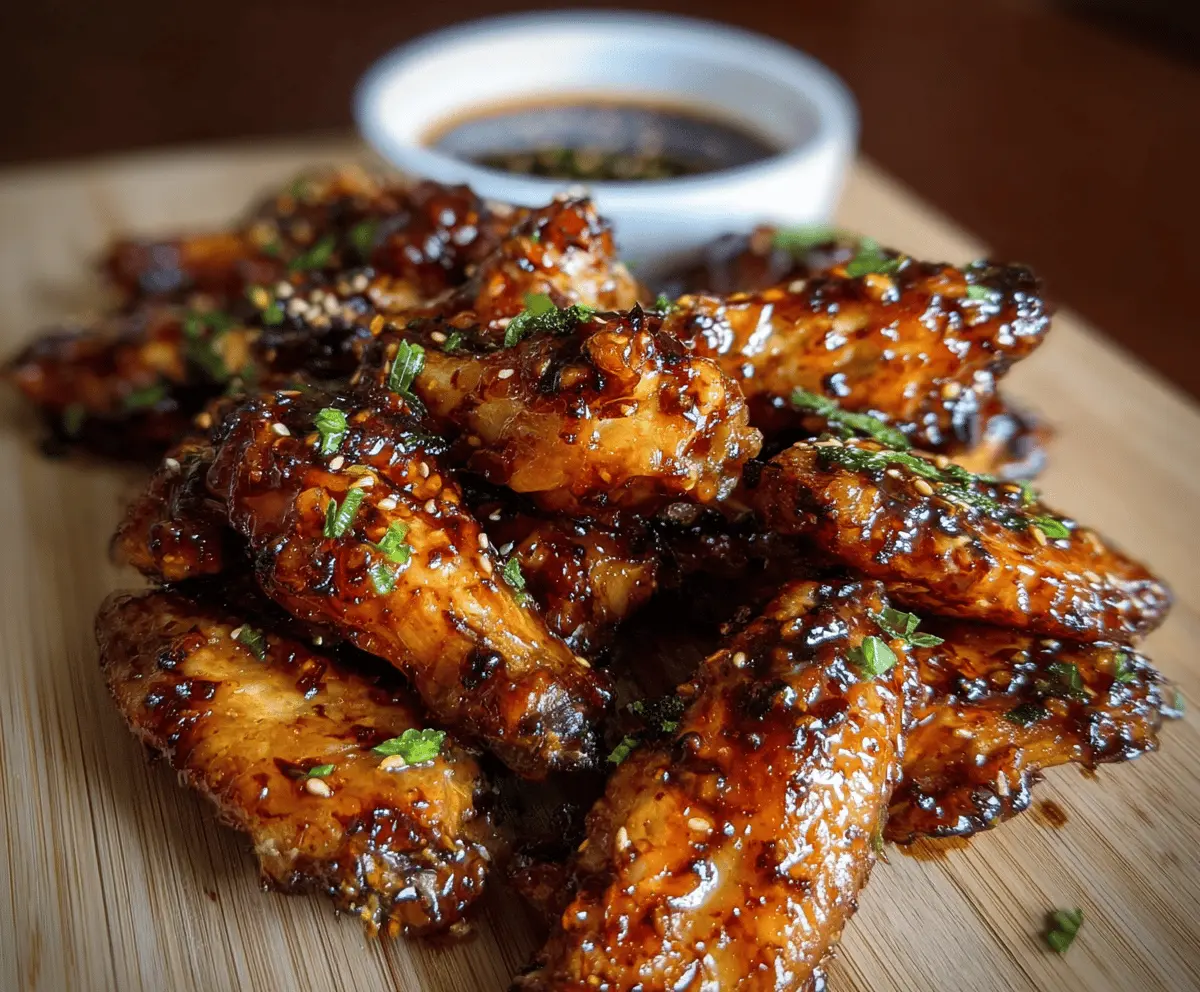 Delicious Sticky Pineapple-Teriyaki Chicken Wings glazed with shiny sauce on a plate.