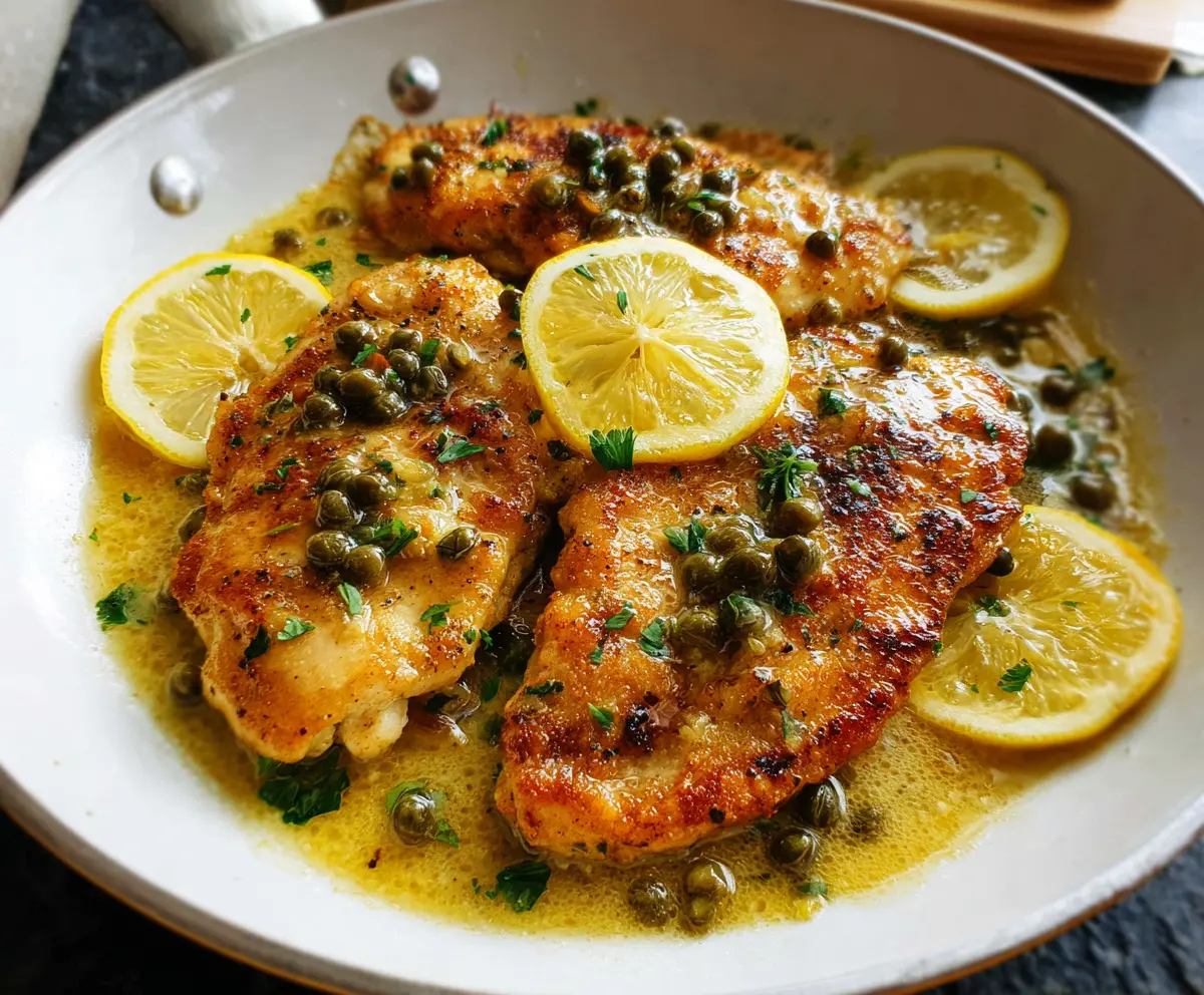 Delicious Chicken Piccata with Lemon Sauce served on a plate garnished with fresh herbs.