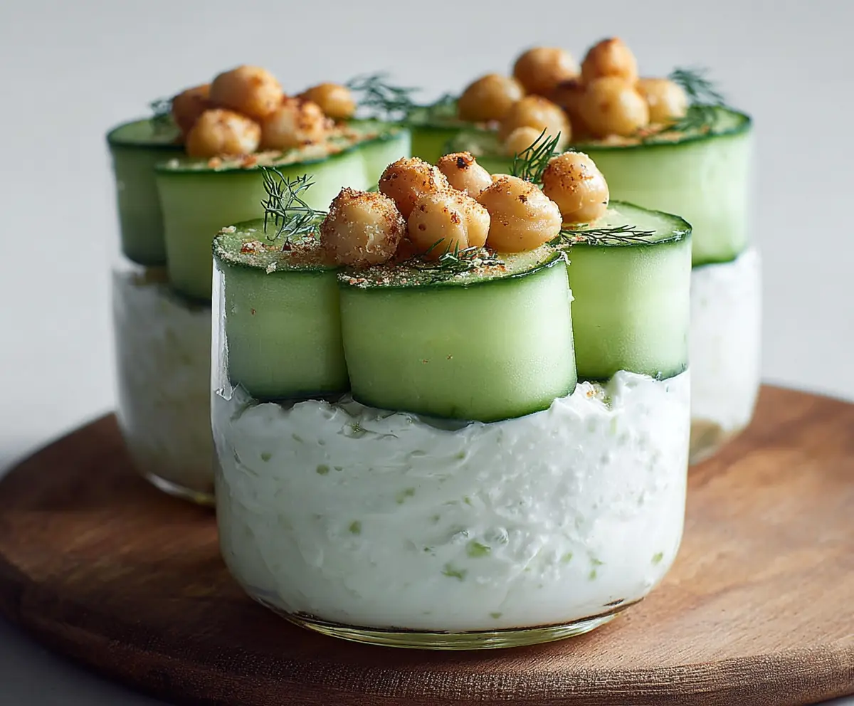 Creamy cottage cheese and fresh cucumber snack cups served as a healthy appetizer.