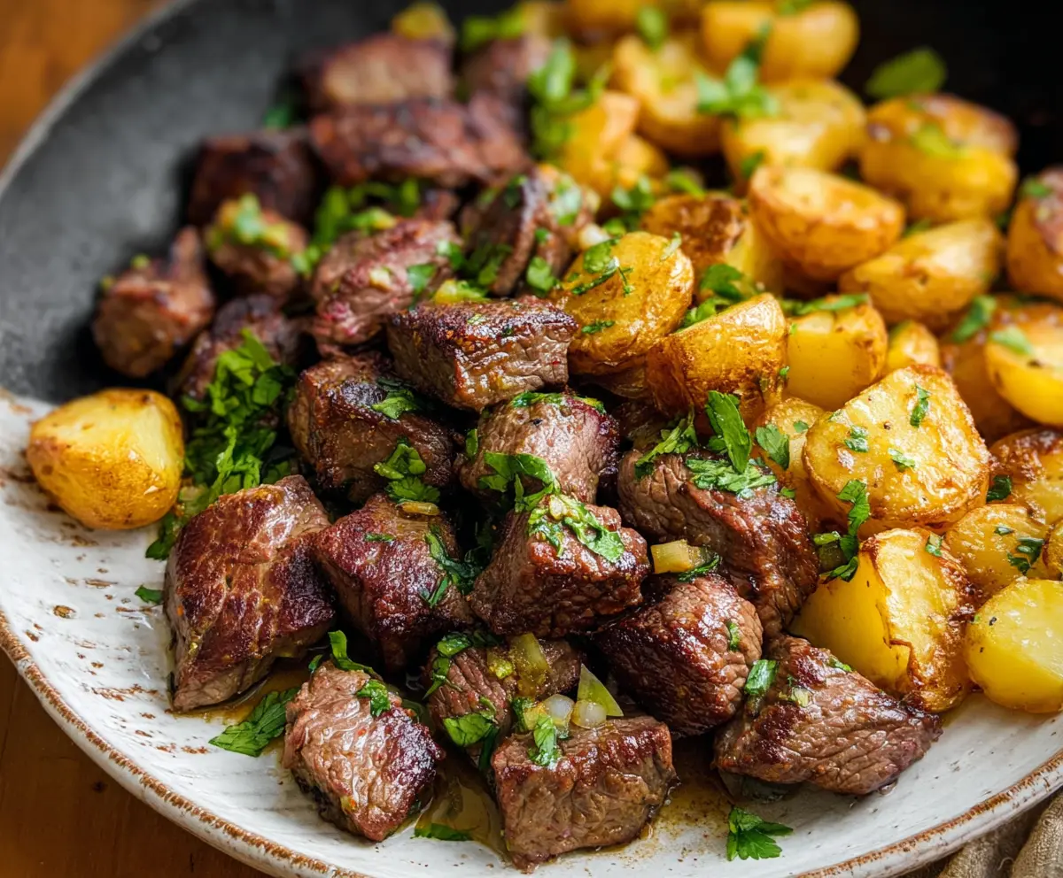 Garlic Butter Steak Bites & Crispy Potatoes