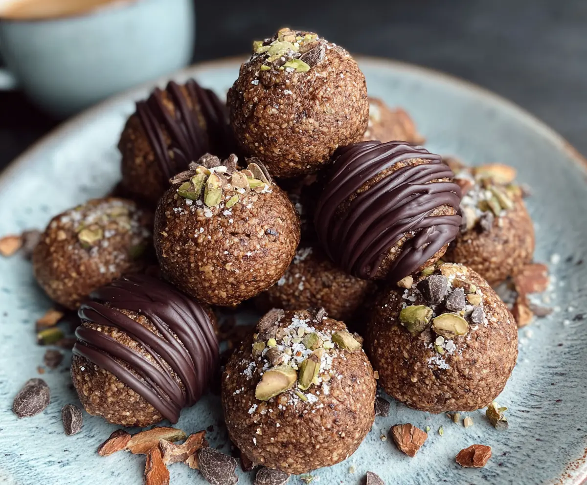 Delicious mocha espresso protein balls on a white plate, perfect for a healthy snack.