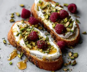 Raspberry Ricotta Toasts with Honey And Pistachios
