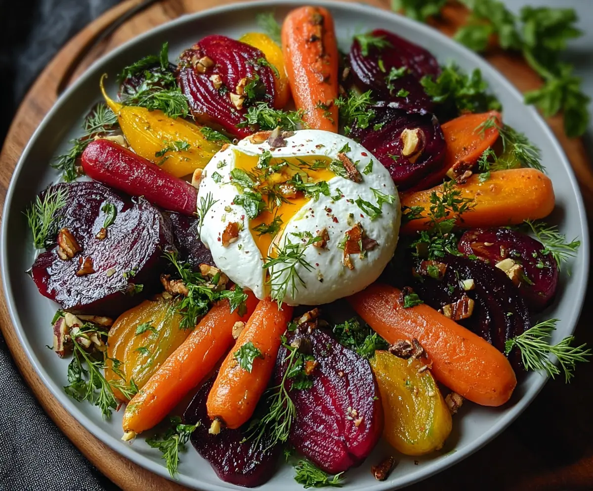 Easy Roasted Beets Carrots Salad with Burrata