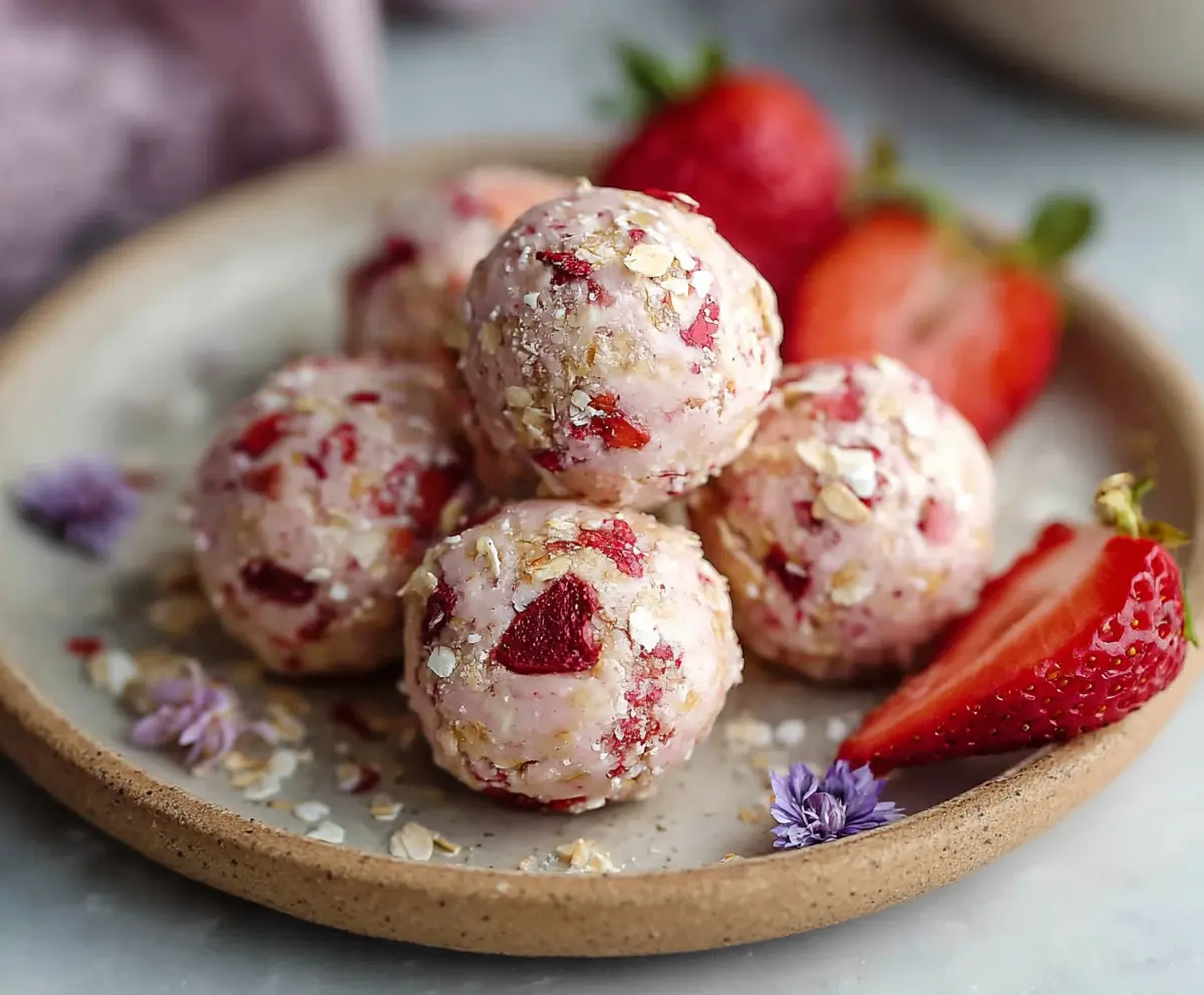 Easy Strawberry Cheesecake Protein Balls