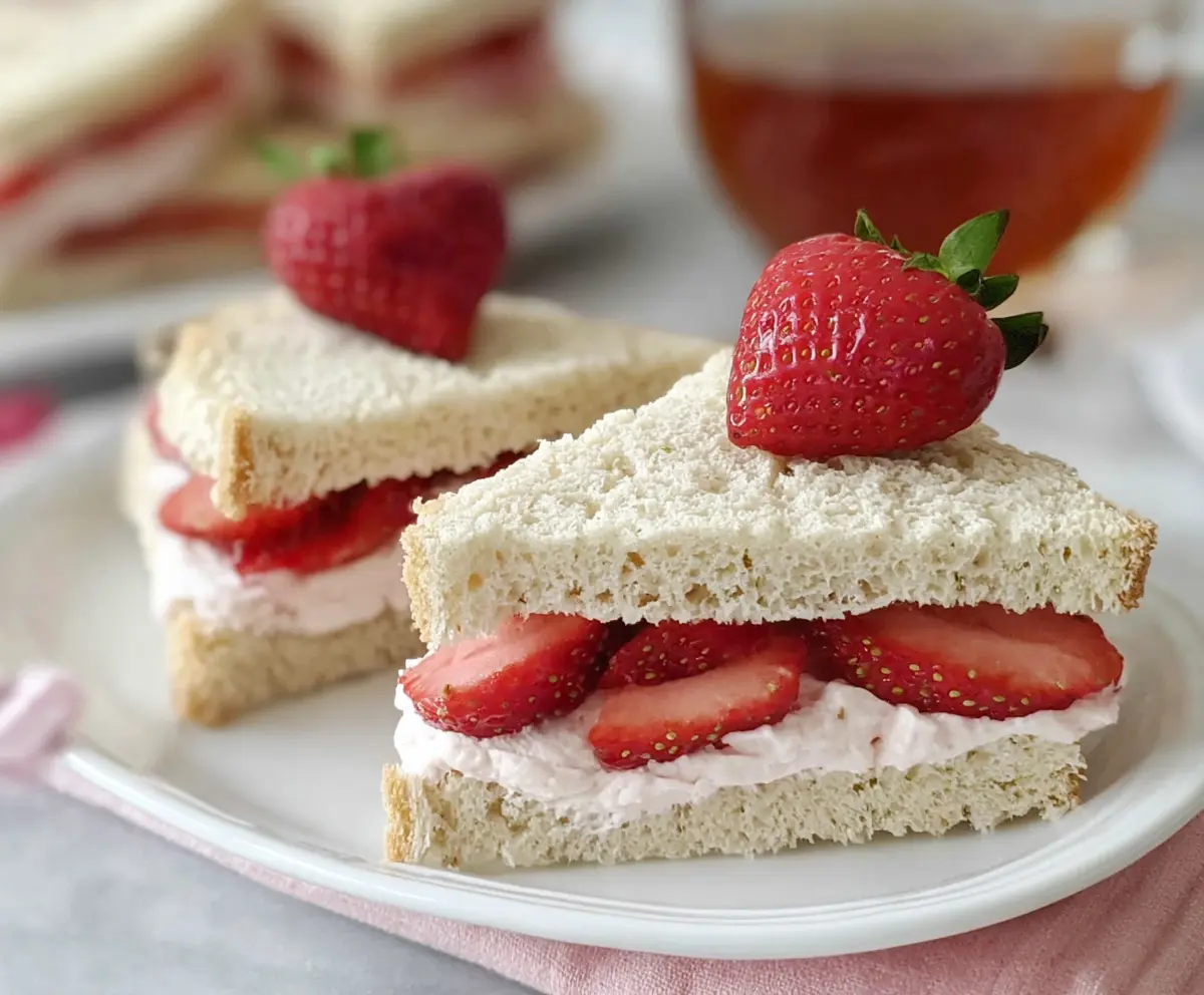 Delicious strawberry cream cheese tea sandwiches on a platter, perfect for afternoon tea parties.