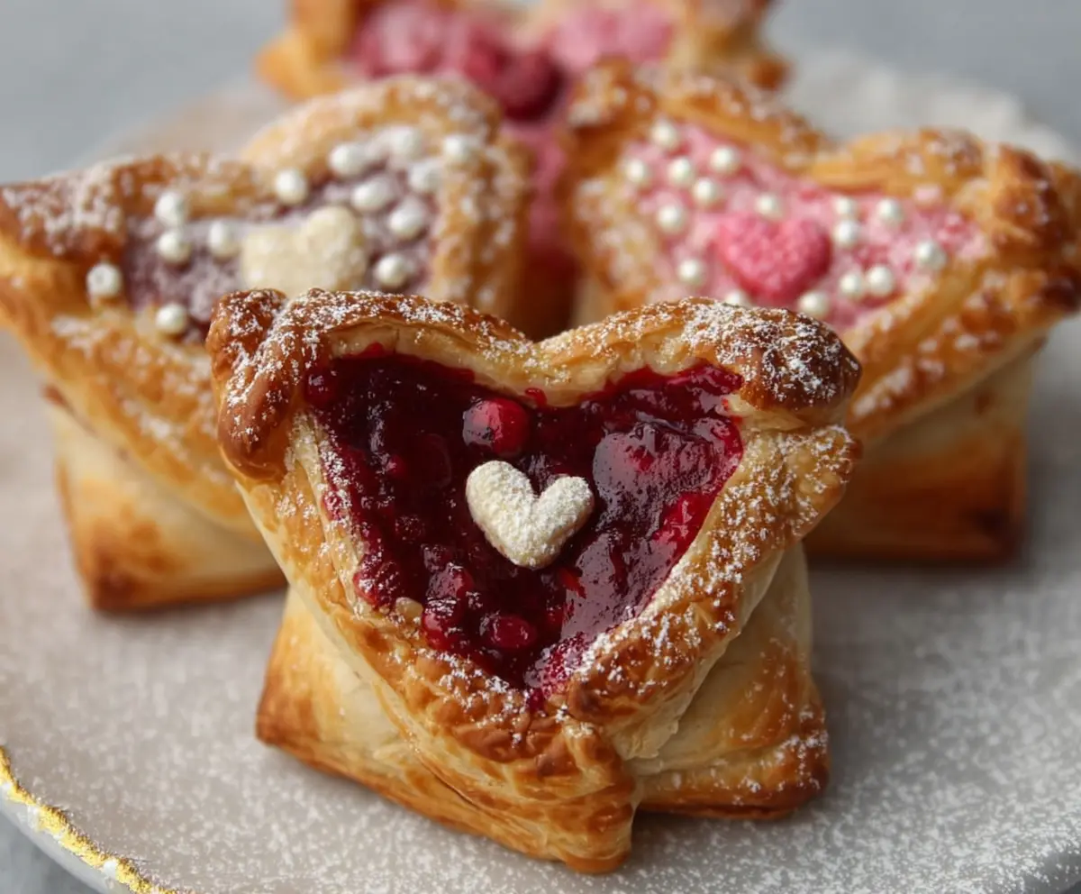 Delicious Valentines Love Letter Pastries with heart-shaped designs and sweet filling on a white plate.