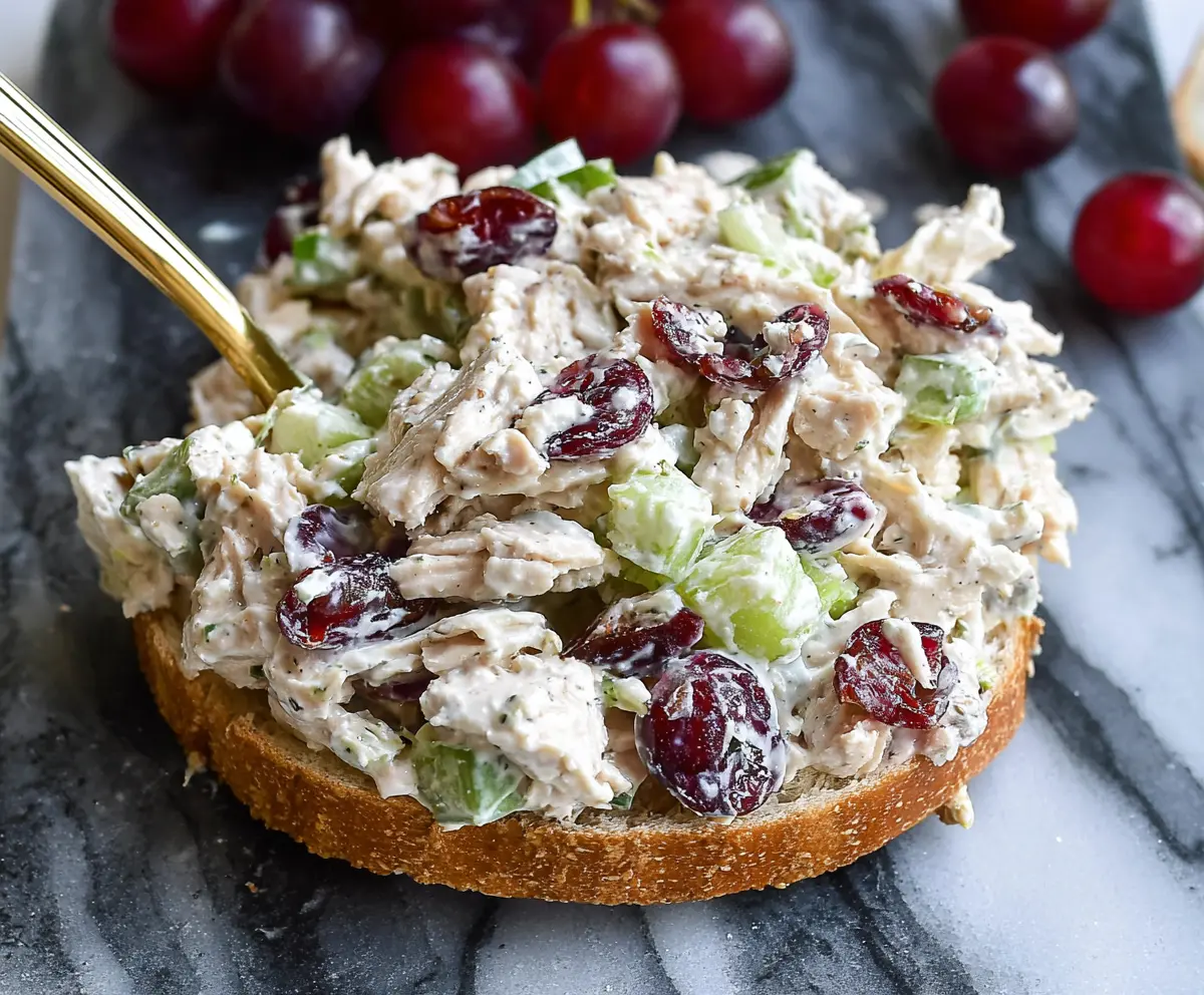 Delicious Best Ever Chicken Salad with fresh vegetables and creamy dressing on a serving platter.