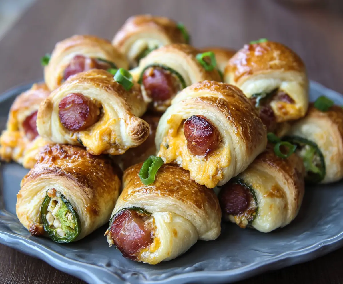 Delicious jalapeno popper pigs in a blanket snack with melted cheese and spicy jalapenos