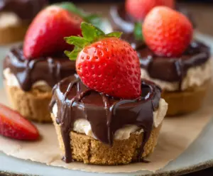 No-Bake Chocolate Covered Strawberry Cheesecake Cups