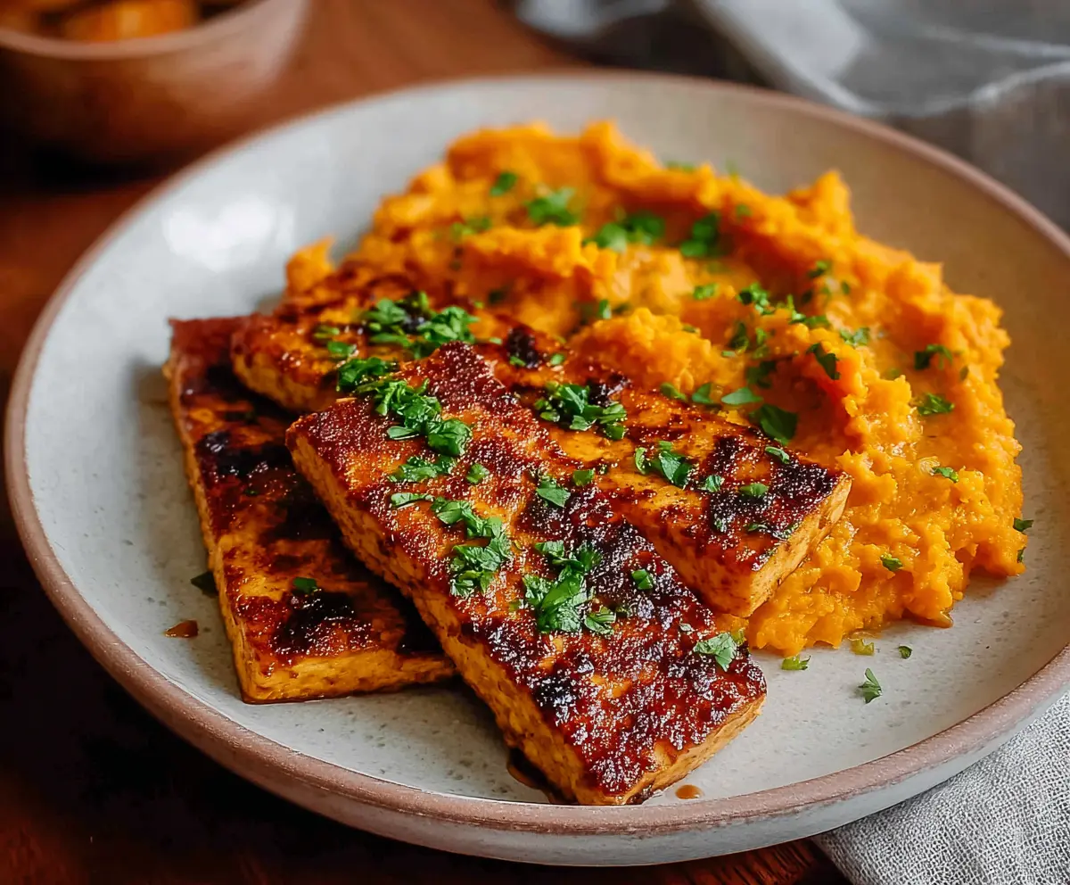Smoky Tofu Steak & Sweet Potato Mash