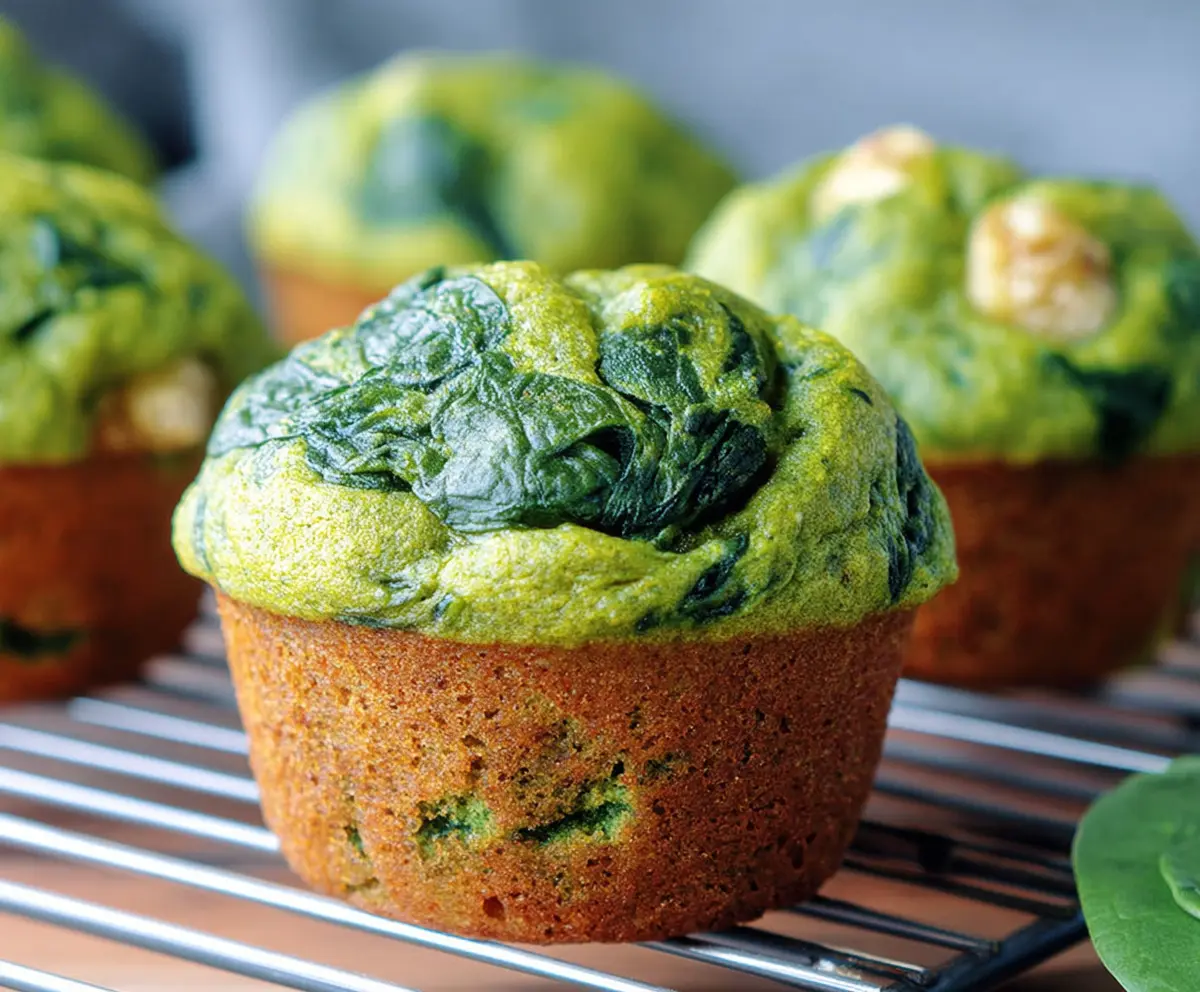 Delicious spinach and banana muffins fresh out of the oven, perfect for a healthy breakfast or snack.