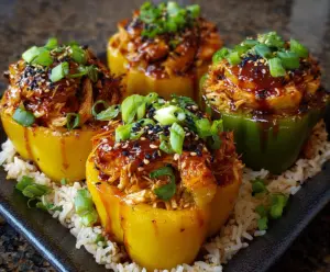 Teriyaki Pineapple Chicken and Rice Stuffed Peppers