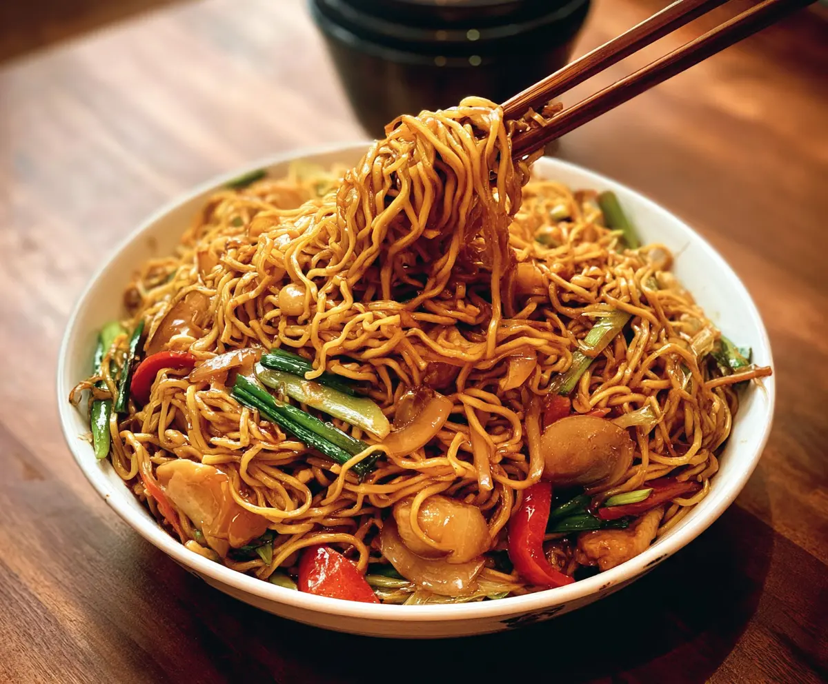 Delicious homemade Chow Mein with stir-fried noodles, vegetables, and savory sauce.