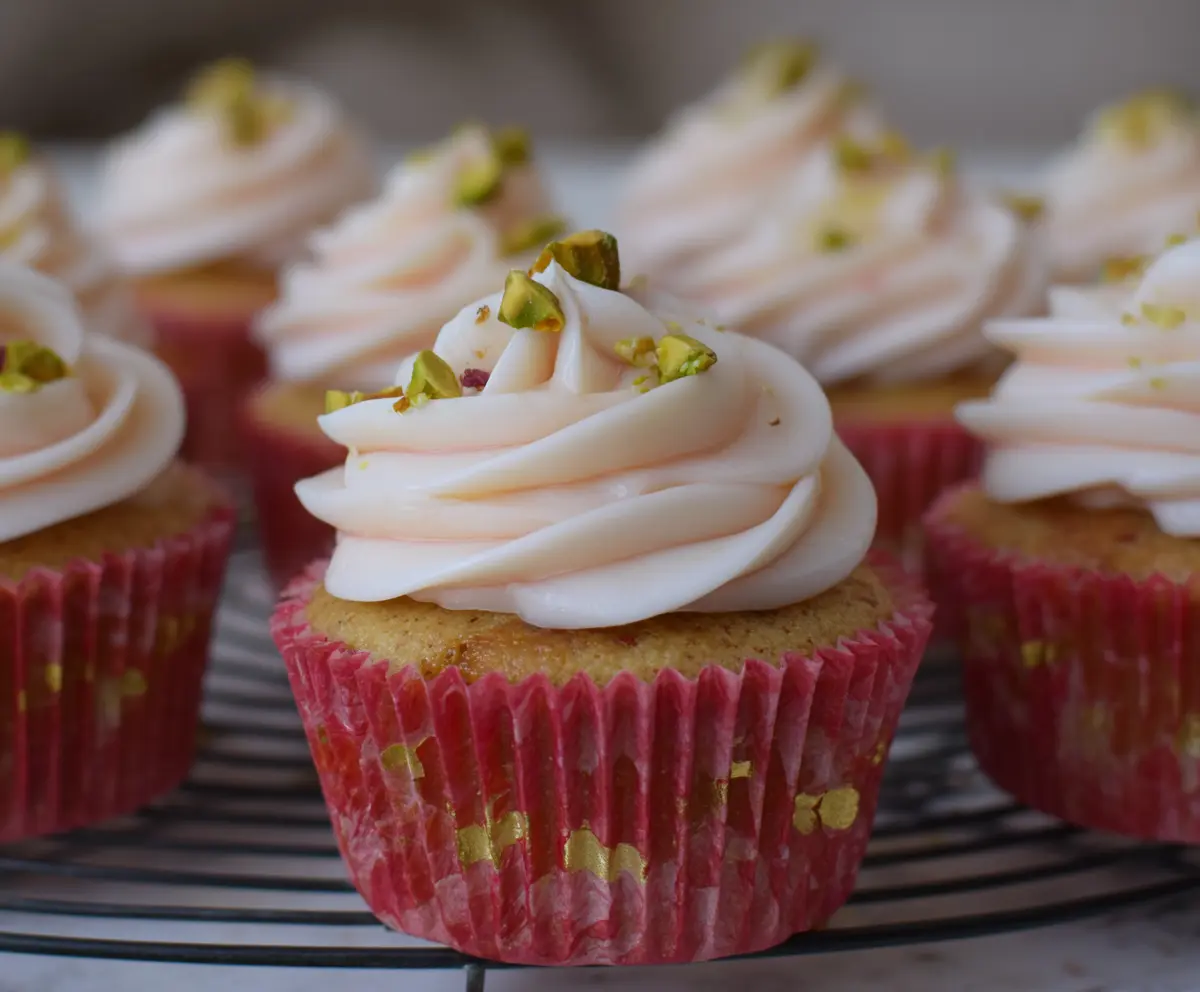 Honey Pistachio Rosewater Cupcakes