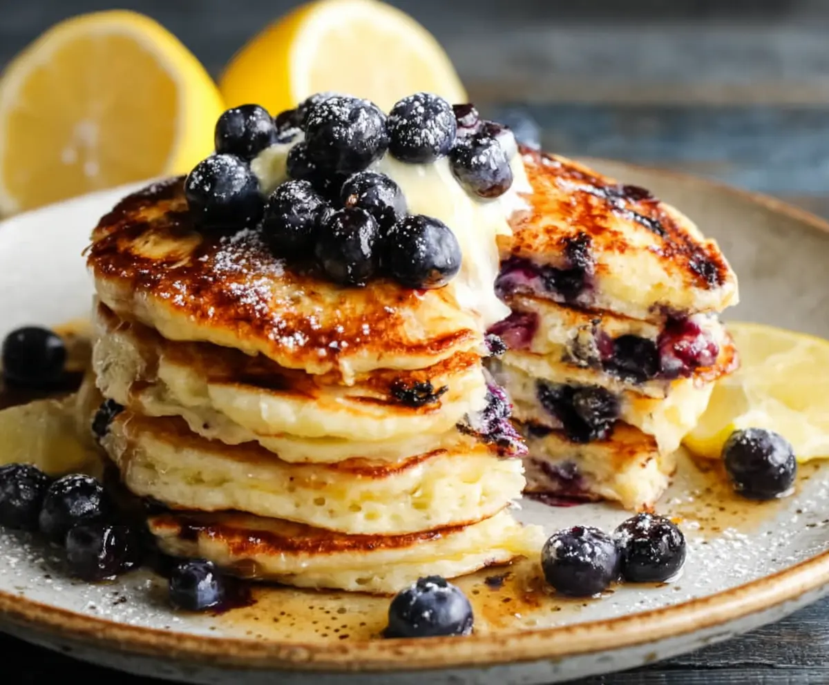 Easy Lemon Blueberry Sourdough Pancakes