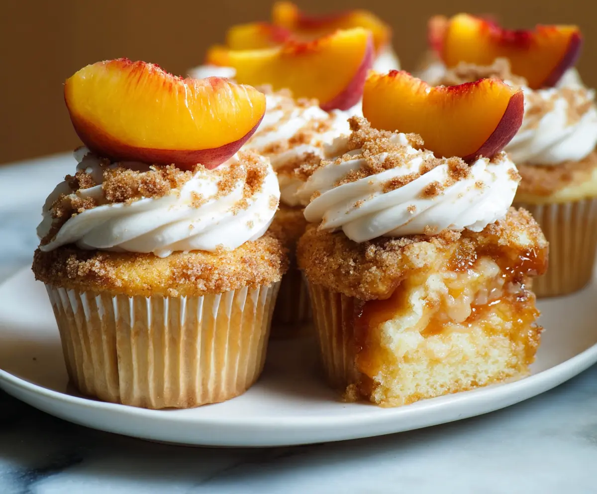 Delicious Peach Cobbler Cupcakes with golden crust and juicy peach filling, perfect for dessert.