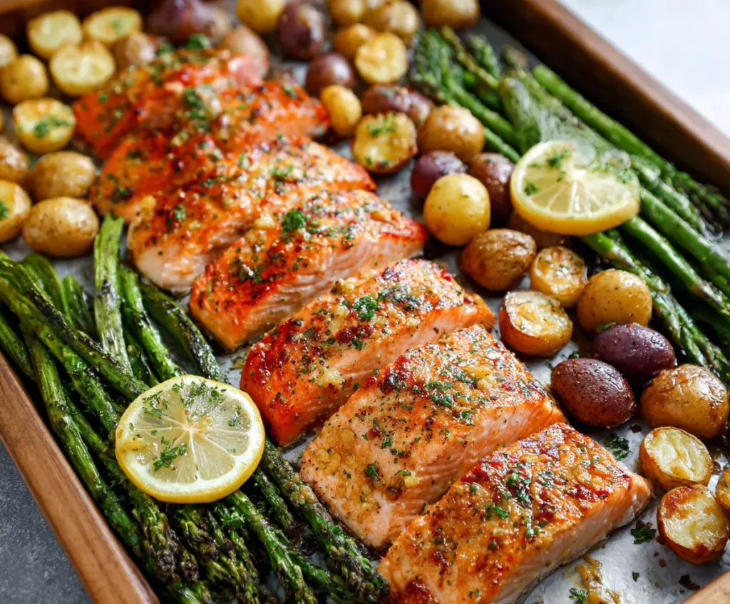 Sheet Pan Honey Mustard Salmon with Spring Veggies
