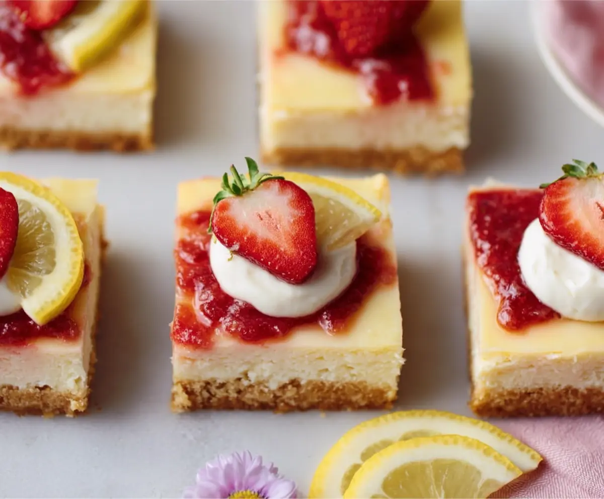 Easy Spring Strawberry Lemon Cheesecake Bars
