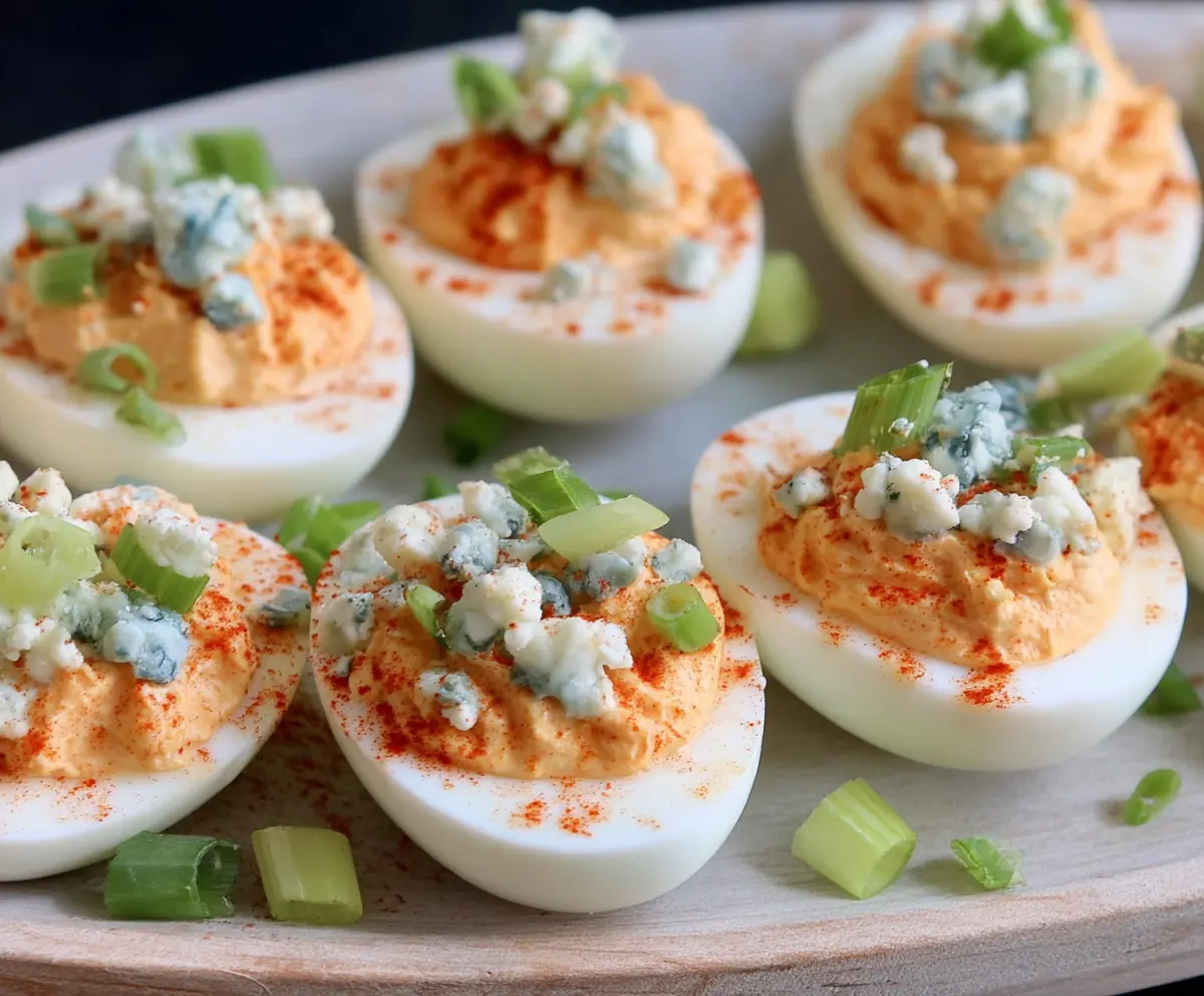 Easy Buffalo Blue Cheese Deviled Eggs