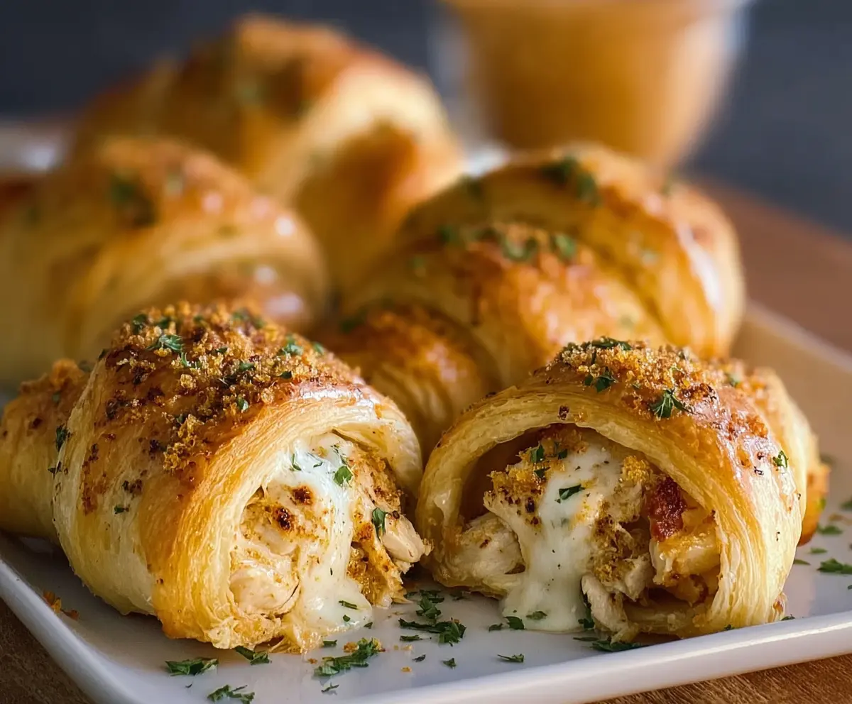 Delicious Chicken Alfredo Stuffed Crescents baked to golden perfection with creamy filling and flaky pastry.
