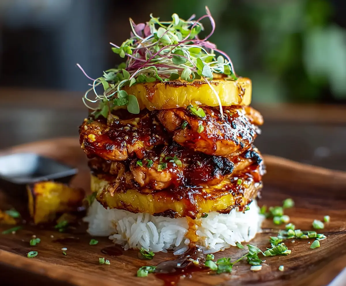 Easy Hawaiian Huli Huli Chicken Stack