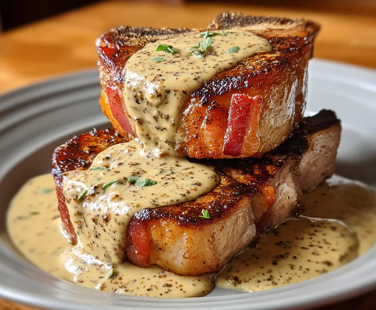 Maple Bacon Pork Chops with Creamy Dijon Sauce