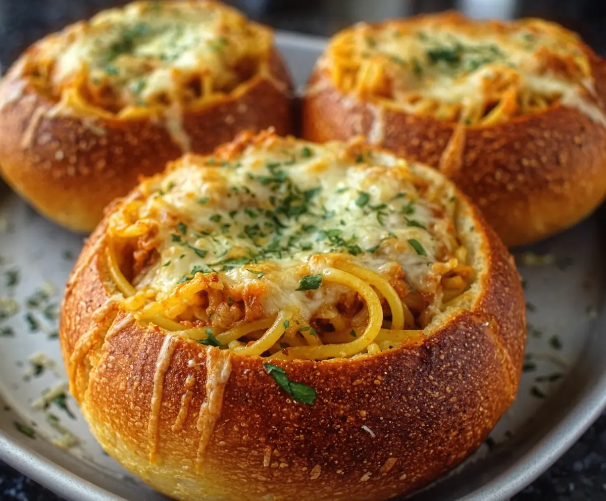 Easy Spaghetti Garlic Bread Bowls
