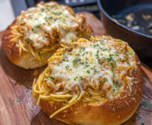 Spaghetti Garlic Bread Bowls