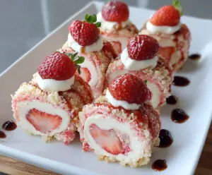 Strawberry Shortcake Cheesecake Sushi Rolls