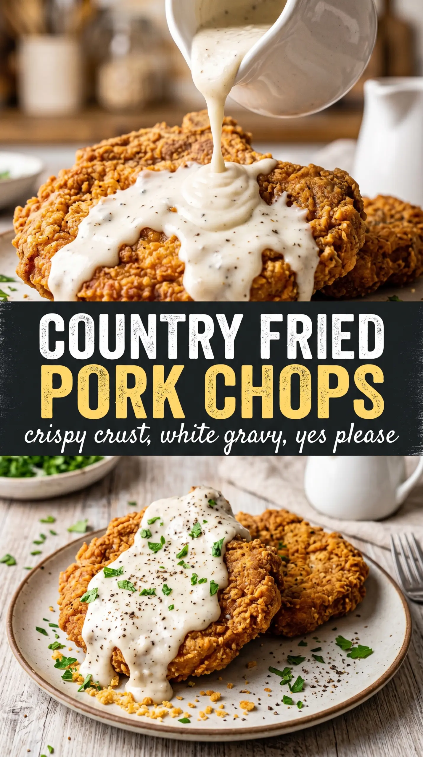 Country fried pork chops crispy breaded