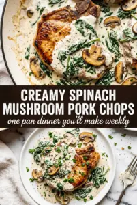 Creamy Spinach Mushroom Pork Chops