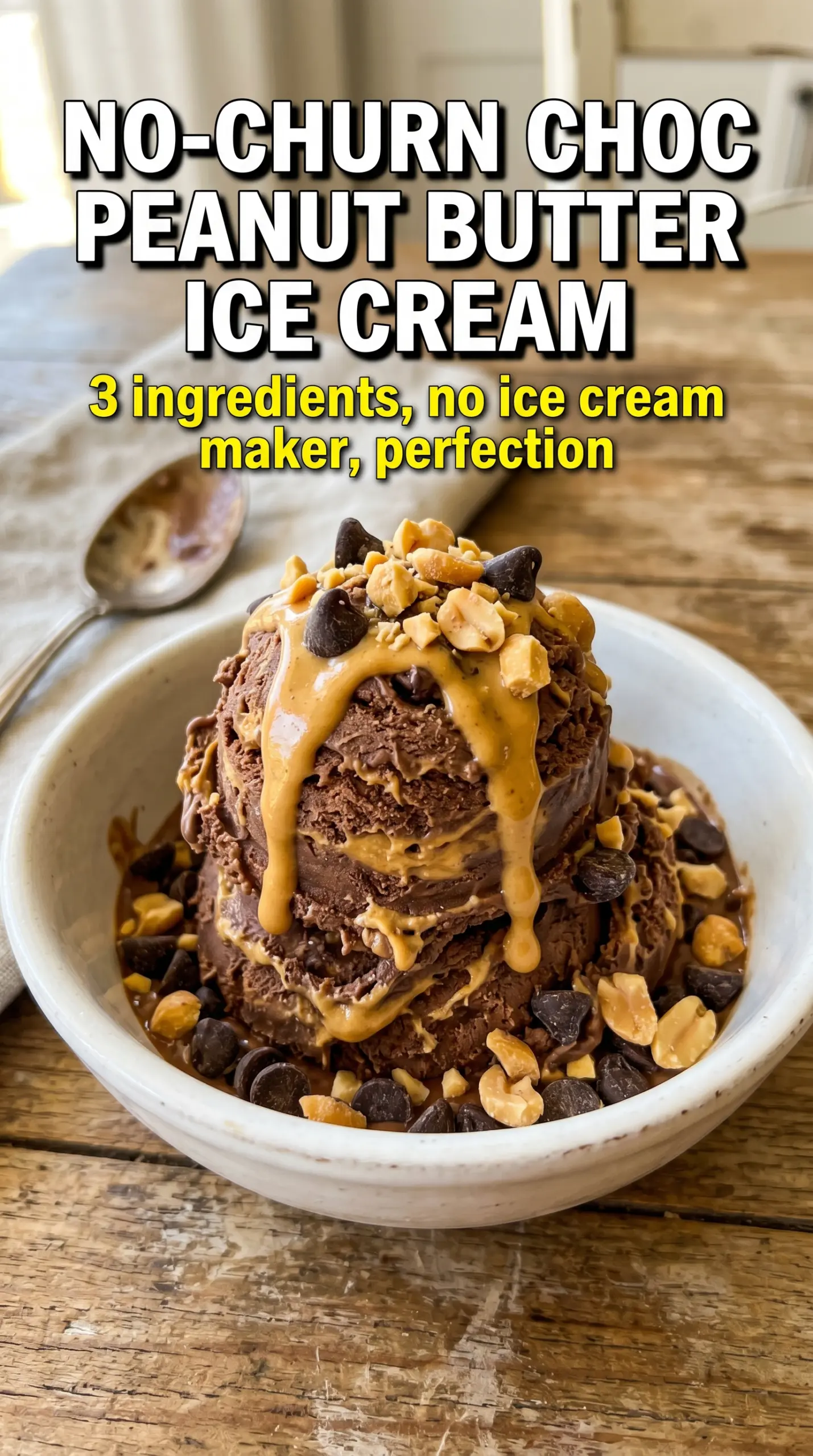 Scoop of homemade ice cream in a bowl