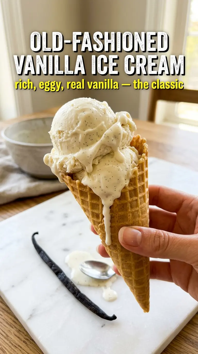 Old-Fashioned Homemade Vanilla Ice Cream creamy vanilla bean