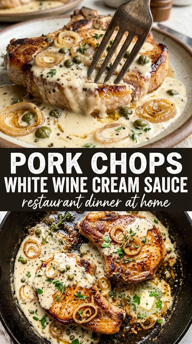 Pork Chops in Creamy White Wine Sauce with shallots tarragon