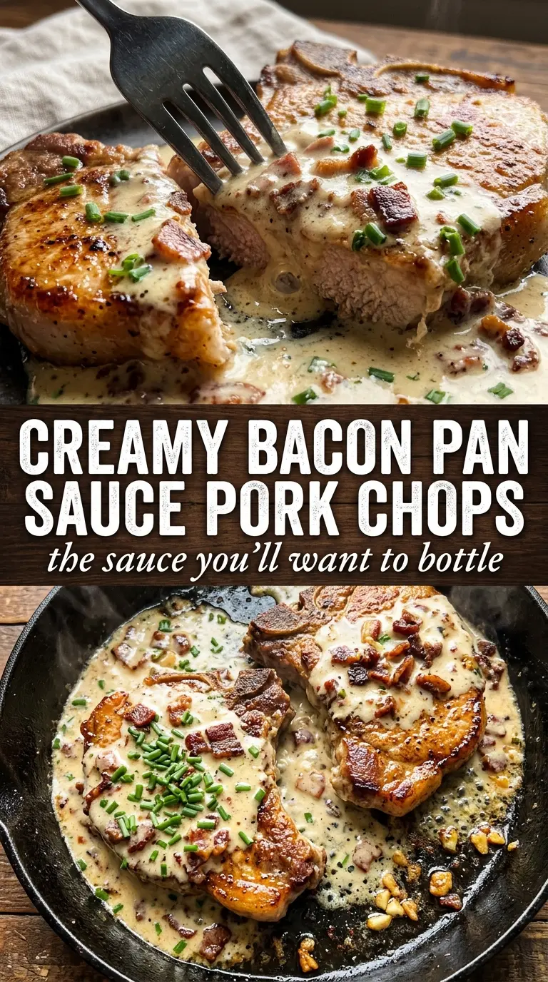 Pork Chops with Creamy Bacon Pan Sauce, creamy smoky skillet