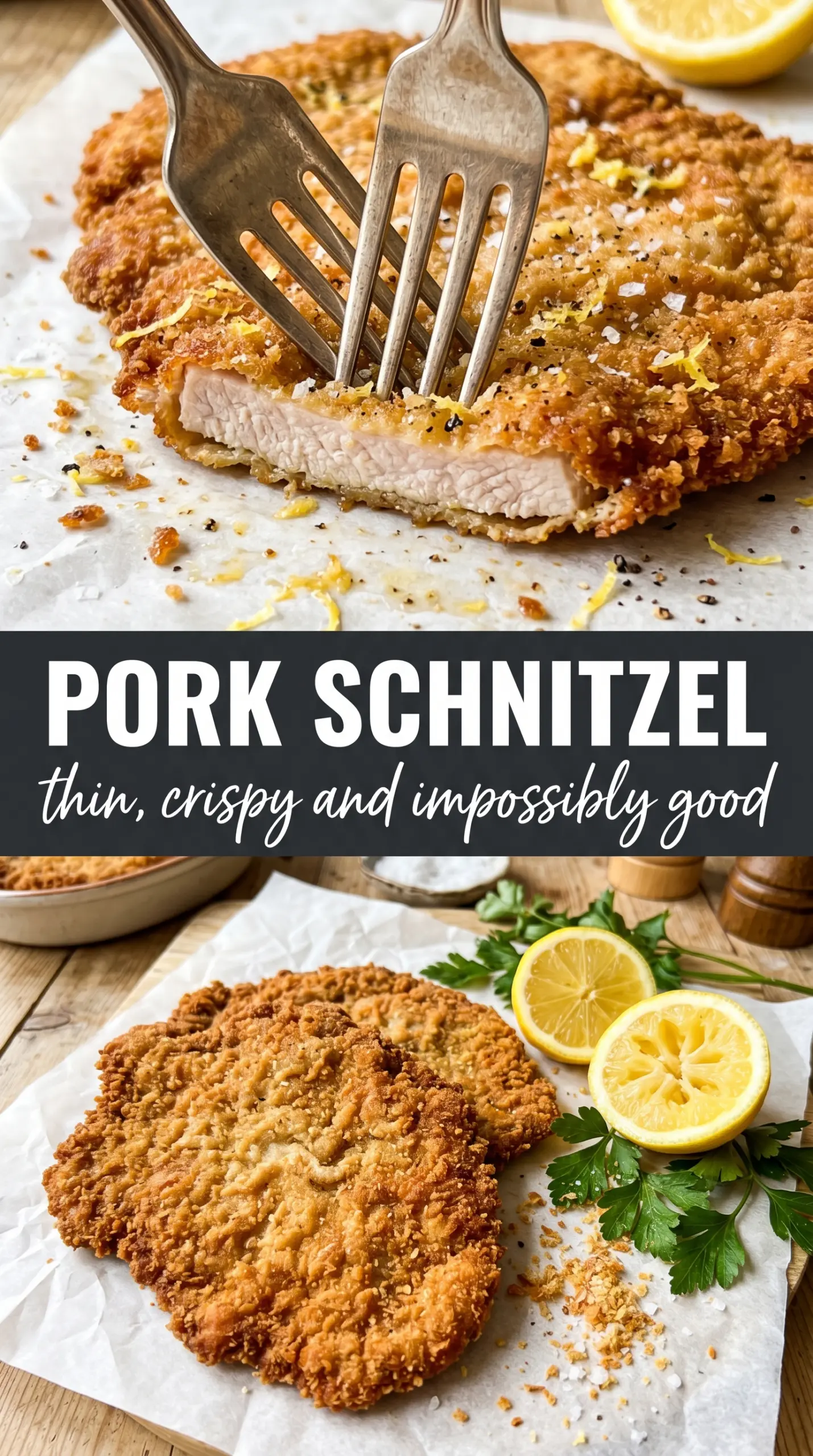 Pork schnitzel crispy golden breadcrumb crust