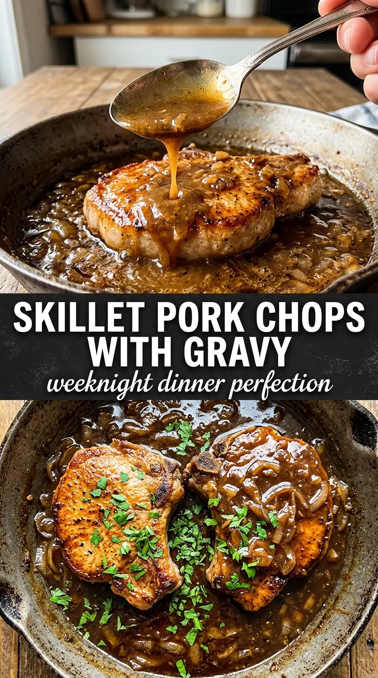 Skillet Pork Chops with Gravy, rich brown, comforting