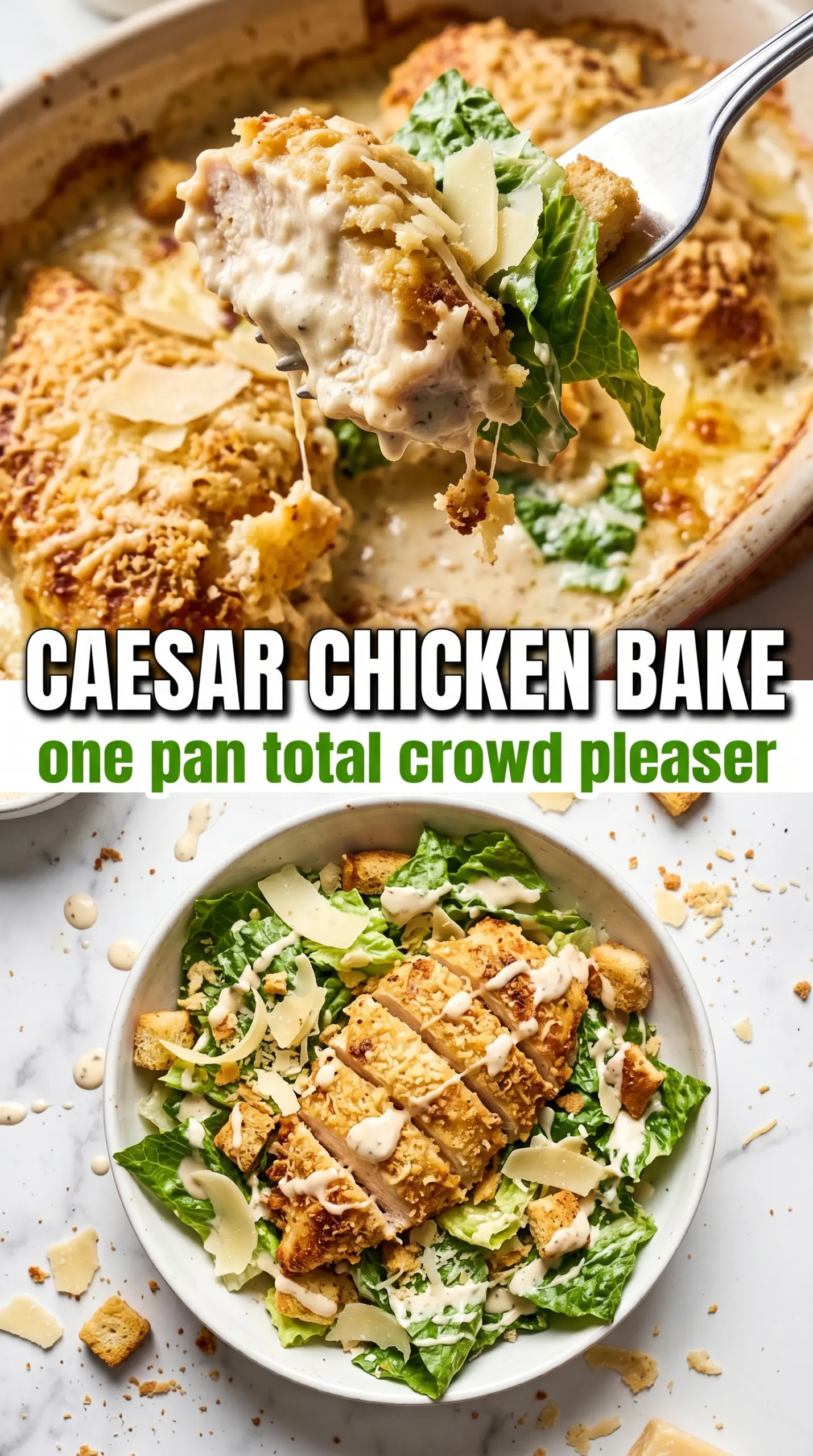 Baked Caesar chicken golden Parmesan crust