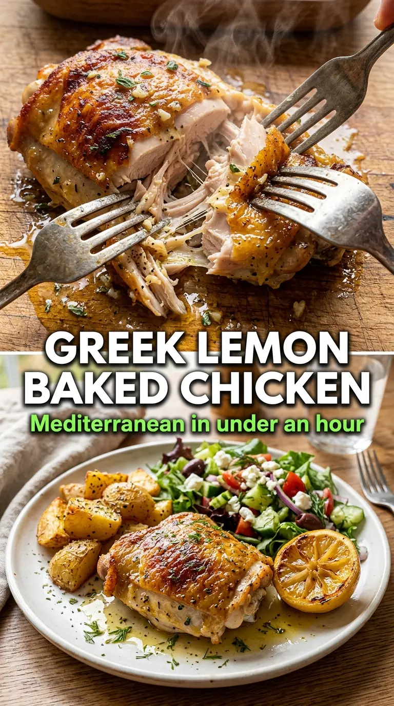 Baked Greek Lemon Chicken with caramelized lemon slices and golden roasted garlic