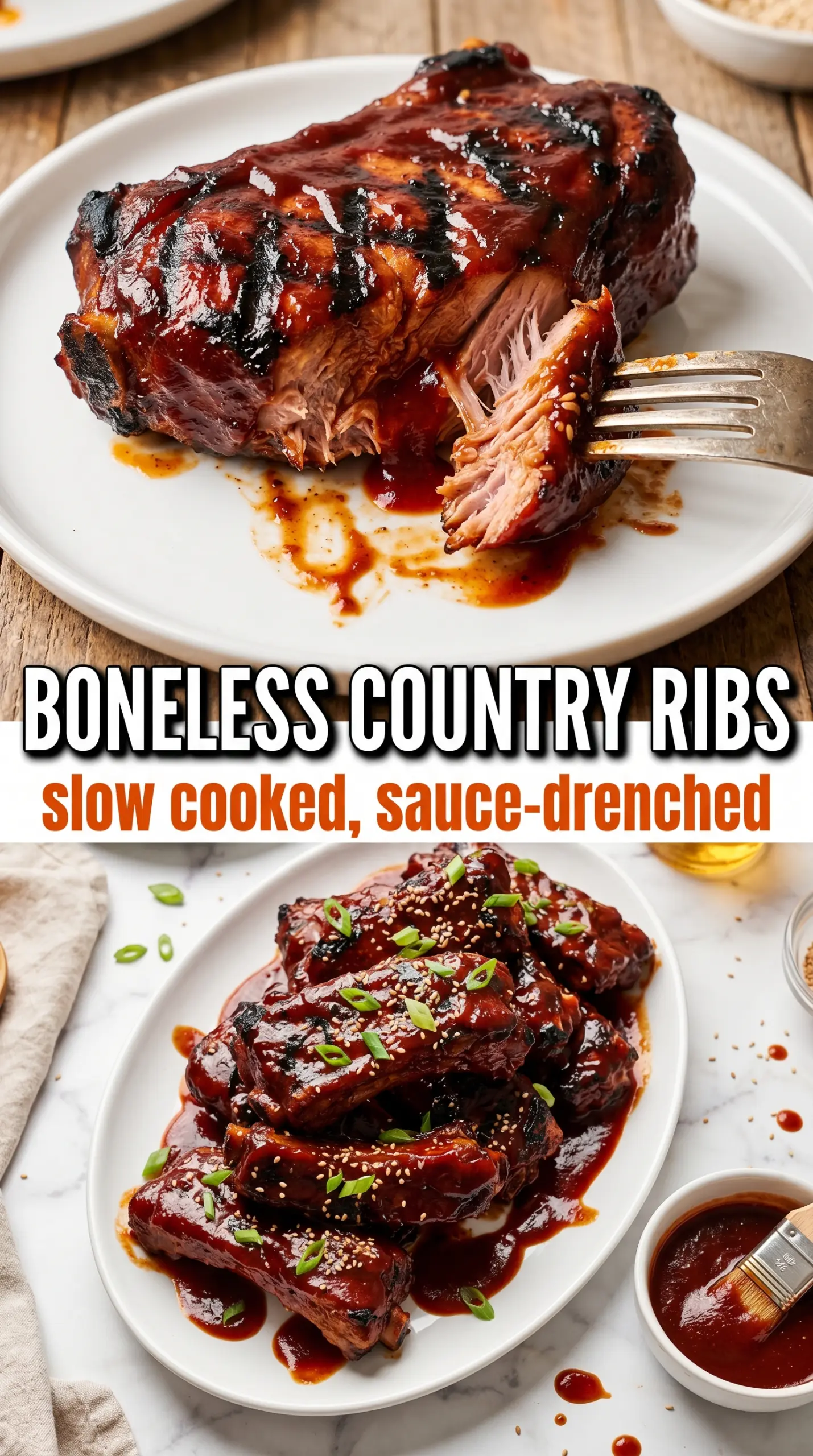 Boneless country-style ribs sticky caramelized tender